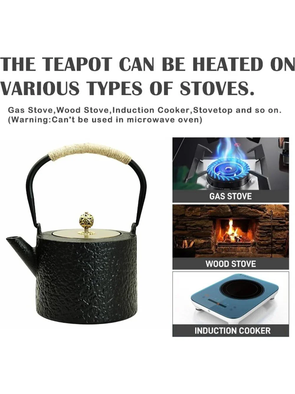 Black Cast Iron Kitchen Japanese Tetsubin Tea Pot 40.6oz Stovetop Tea Kettle